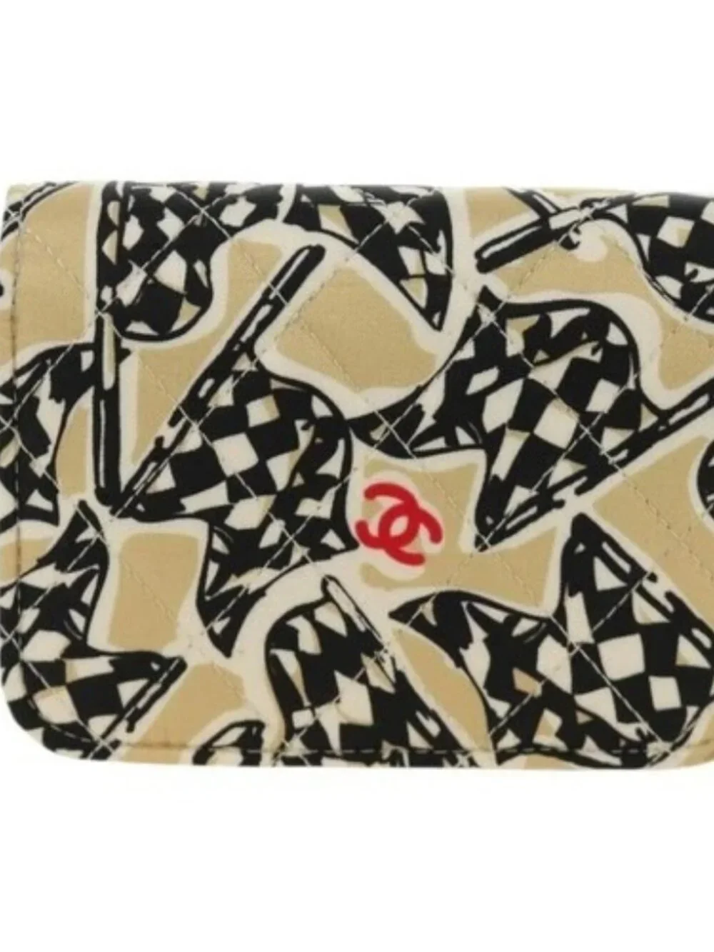 CHANEL Mini Matelasse Chain Shoulder Pouch Satin Beige Silver CC Auth 188736M